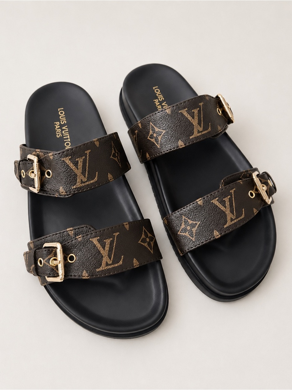 Brown LV  double strap sandals